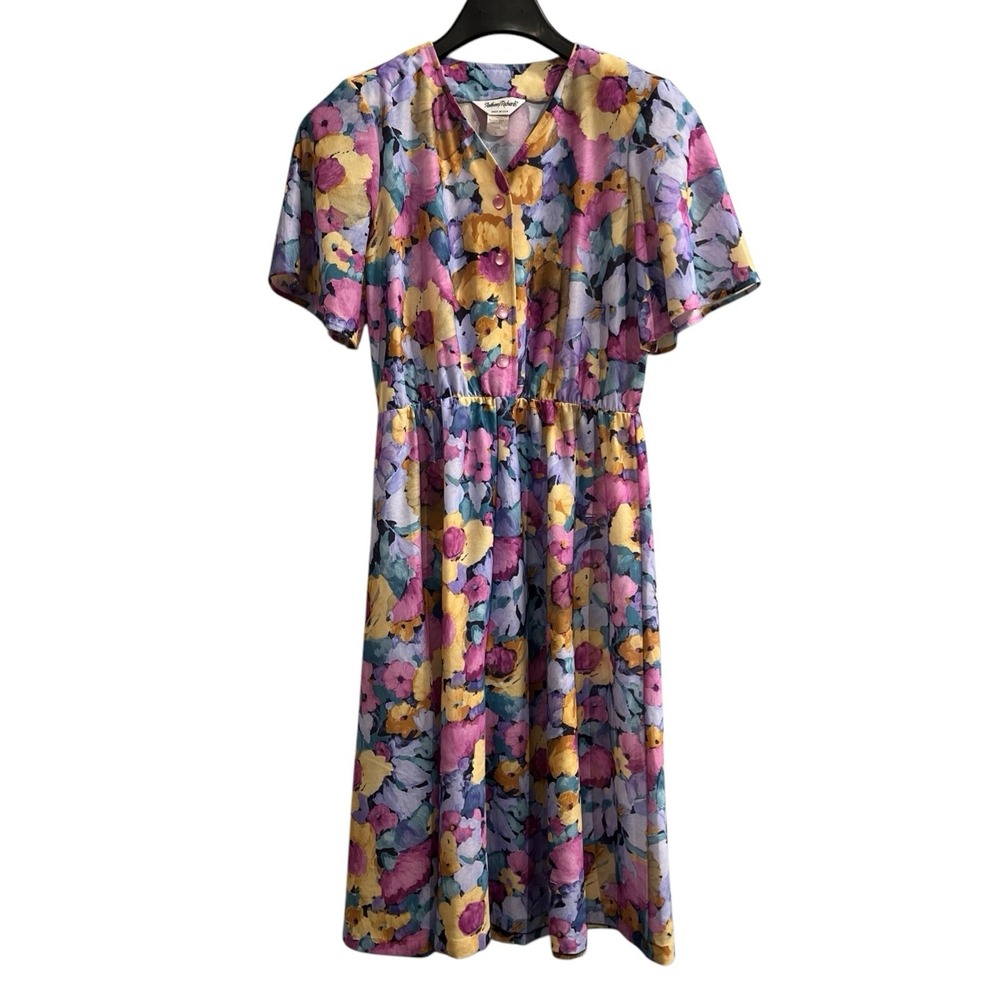 Vintage Anthony‎ Richards Dress Womens 8 Purple Watercolor Floral Cottagecore